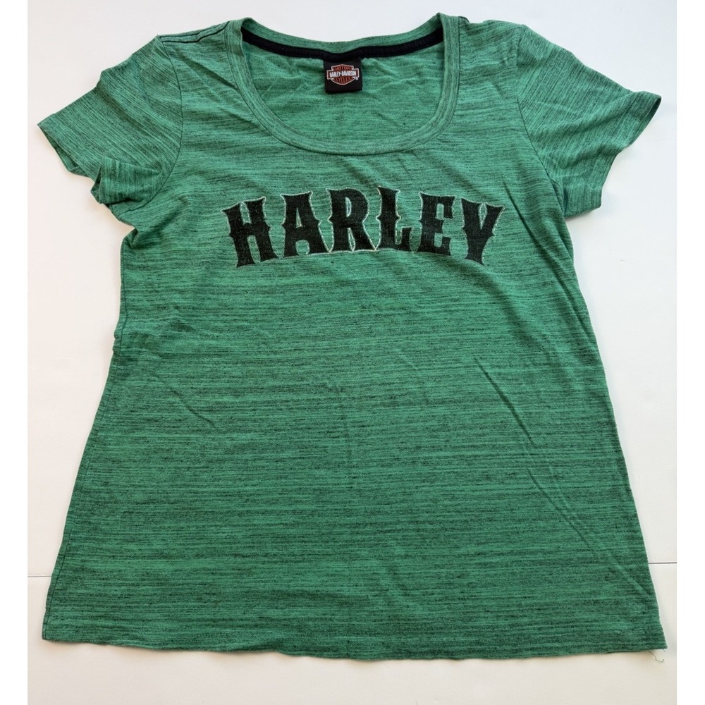 Harley Davidson Women's L Green Burnout Graphic T Shirt Mankato MN 2013